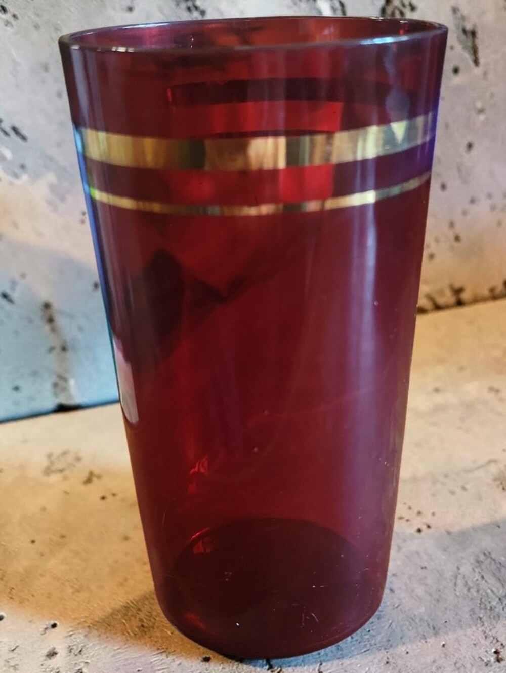 1 Vtg 1930's - 1960 Anchor Hocking Royal Ruby Red Double Gold Band Tumbler Glass